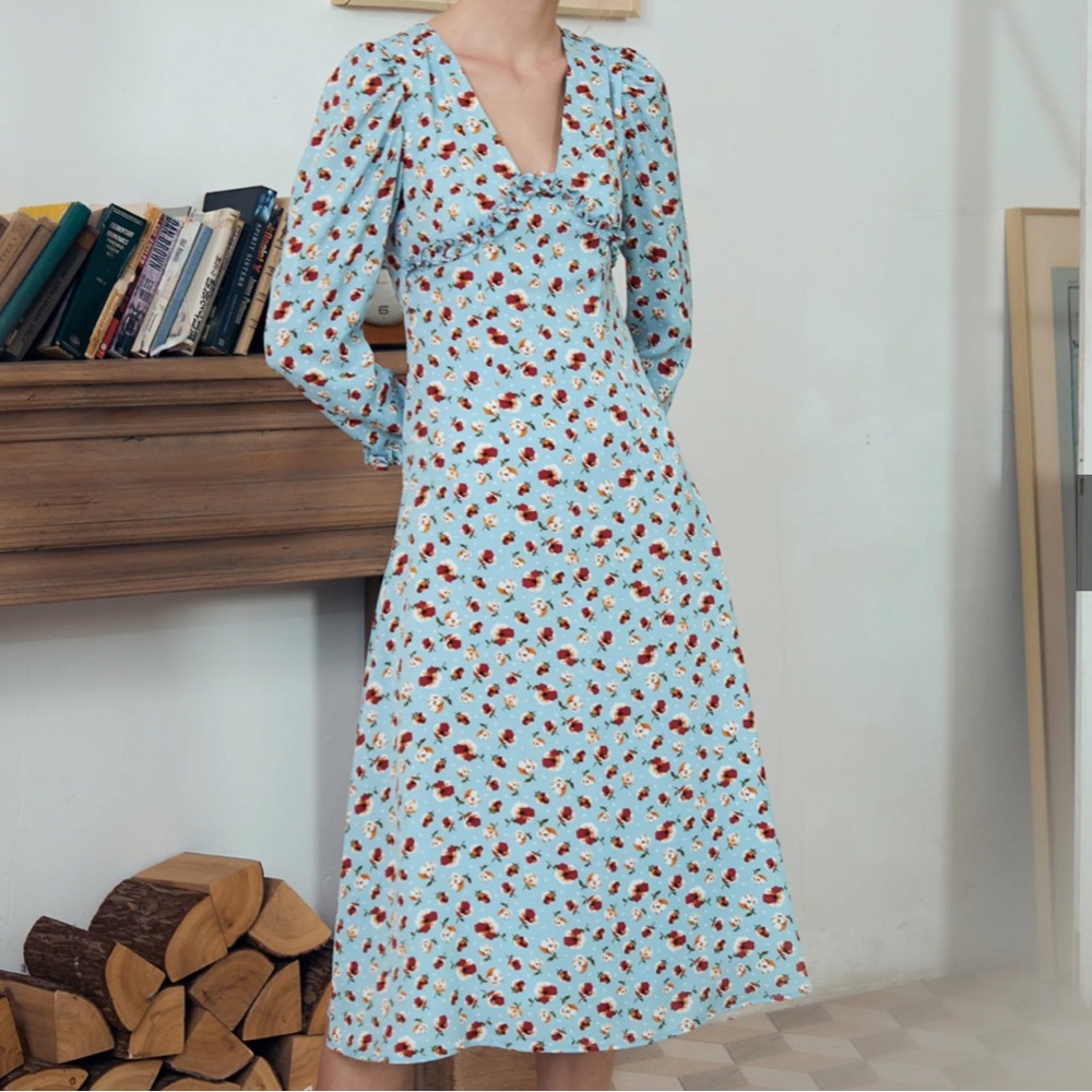 Quanta Du Soleil Eugenia Midi Dress Blue Size Small